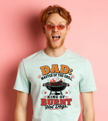 Dad Master of the Grill, King of Burnt Hot Dogs Funny BBQ T-Shirt | Father's Day Graphic Tee for Dads