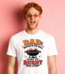 Image of surprised redhead man on vacation, wearing sunglasses with summer t-shirt, open mouth and saying wow amazed, standing over pink background